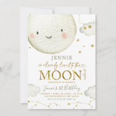 ミニマリストホワイトと金ゴールドムーンガール誕生日テーマ 招待状 (正面)
