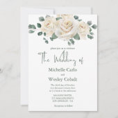 ミニマリストホワイトアンドグリーンバラ結婚式招待状 招待状 (正面)