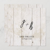 ミニマリストホワイトウッド救ヴィンテージ日付イニシャル 案内状 (正面/裏面)