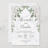 ミニマリストホワイトグリーンフローラエレガントな結婚式 招待状 (正面)