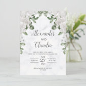 ミニマリストホワイトグリーンフローラエレガントな結婚式 招待状 (スタンド正面)