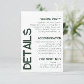 ミニマリストホワイトグリーン結婚タイポグラフィ詳細 エンクロージャーカード (スタンド正面)