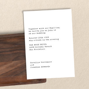 ミニマリストホワイトタイプライタータイポグラフィ結婚ズ 招待状