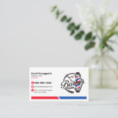 ミニマリストホワイトバーバーバーショップサロンダードレッサー 名刺 (スタンド正面)