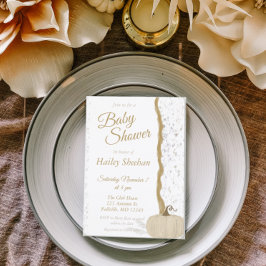 ミニマリストホワイトパンプキン秋ベビーシャワー 招待状