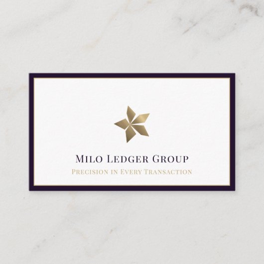 ミニマリストホワイトパープル金ゴールドルクセロゴ 名刺 (正面)