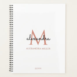 ミニマリストホワイトブラックバラ金ゴールドモノグラム名 プランナー手帳