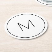 ミニマリストホワイトブラックモノグラムシンプルレター ラウンドペーパーコースター (アングル)