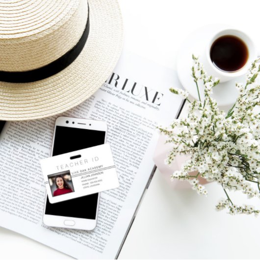 ミニマリストホワイトホ千鳥格子のームスクールID バッジ