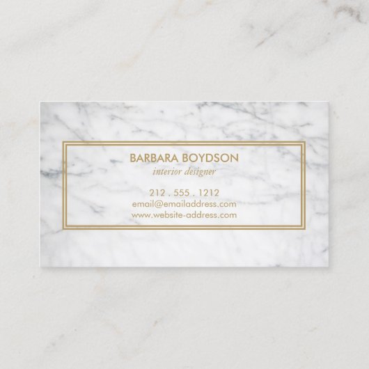 ミニマリストホワイトマーブル金ゴールドボックスモノグラム 名刺 (裏面)