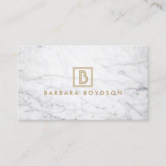 ミニマリストホワイトマーブル金ゴールドボックスモノグラム 名刺 (正面)