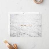 ミニマリストホワイトマーブル金ゴールドモノグラムサンキュー ノートカード (正面/裏面インサイチュ)