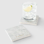 ミニマリストホワイトマーブル金ゴールドモノグラム ストーンコースター (横)