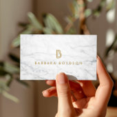ミニマリストホワイトマーブル金ゴールドモノグラム 名刺