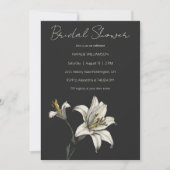 ミニマリストホワイトリリリオンブラックブライダルシャワー 招待状 (正面)