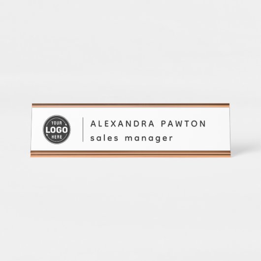 ミニマリストホワイトロゴ従業員デスク名プレート デスクネームプレート (正面)