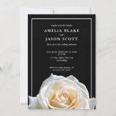 ミニマリストホワイトローズオンブラック結婚式招待状 招待状 (正面)