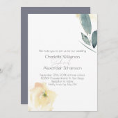 ミニマリストホワイトローズフローラ水彩 招待状 (正面/裏面)