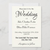 ミニマリストホワイト結婚式招待状とブラック文字 招待状 (正面)