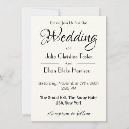 ミニマリストホワイト結婚式招待状とブラック文字 招待状
