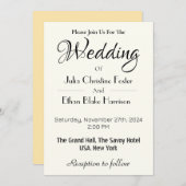 ミニマリストホワイト結婚式招待状とブラック文字 招待状 (正面/裏面)