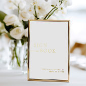 ミニマリストホワイト&ゴールドフォイルゲストブックサイン 箔招待状