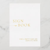 ミニマリストホワイト&ゴールドフォイルゲストブックサイン 箔招待状 (正面)