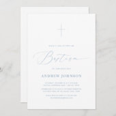 ミニマリストホワイト&ブルーエレガントスクリプト《キリスト教》洗礼式や命名式 招待状 (正面/裏面)