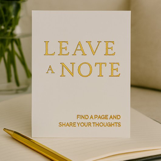 ミニマリストホワイト&金ゴールドゲストブックサイン 箔シーズンカード