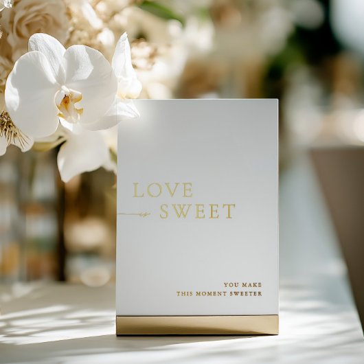 ミニマリストホワイト&金ゴールドデザートテーブルサイン 箔招待状