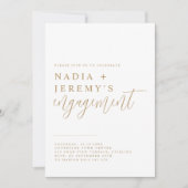 ミニマリストホワイト&金ゴールド婚約パーティ 招待状 (正面)
