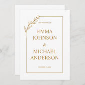 ミニマリストホワイト&金ゴールド結婚式招待状 招待状 (正面/裏面)