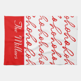 ミニマリストホーホー文字レッドホリデーパターンクリスマス キッチンタオル