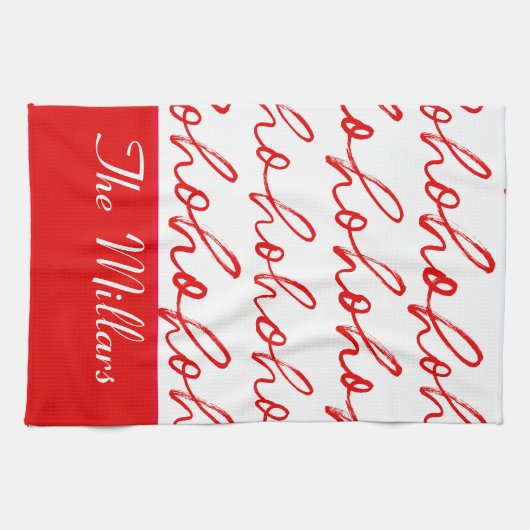 ミニマリストホーホー文字レッドホリデーパターンクリスマス キッチンタオル (横)