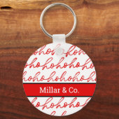 ミニマリストホーホー文字レッドホリデーパターンクリスマス キーホルダー (正面)