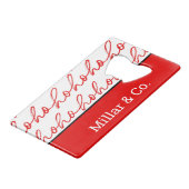 ミニマリストホーホー文字レッドホリデーパターンクリスマス クレジットカード栓抜き (正面アングル)