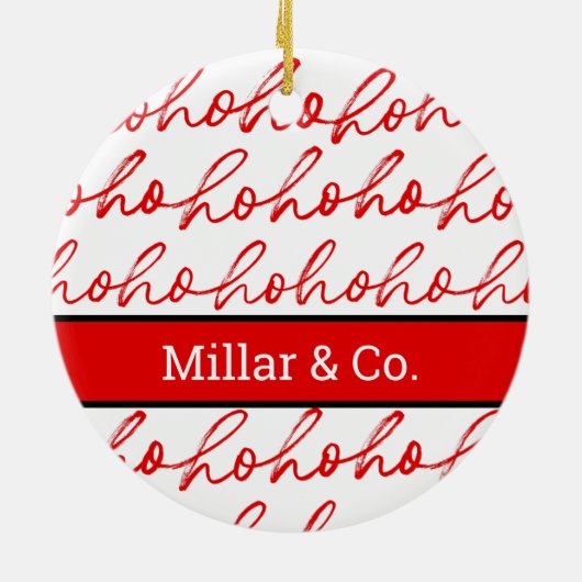 ミニマリストホーホー文字レッドホリデーパターンクリスマス セラミックオーナメント (裏面)