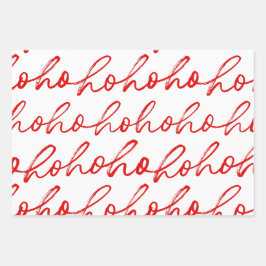 ミニマリストホーホー文字レッドホリデーパターンクリスマス ラッピングペーパーシート