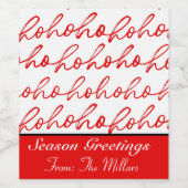 ミニマリストホーホー文字レッドホリデーパターンクリスマス ワインラベル (シングルラベル)