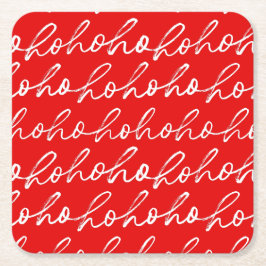 ミニマリストホーホー文字レッドホリデーパターン スクエアペーパーコースター
