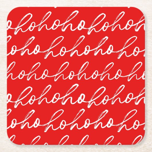 ミニマリストホーホー文字レッドホリデーパターン スクエアペーパーコースター (正面)