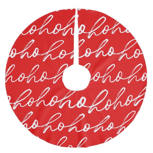 ミニマリストホーホー文字レッドホリデーパターン ブラッシュドポリエステルツリースカート (正面)