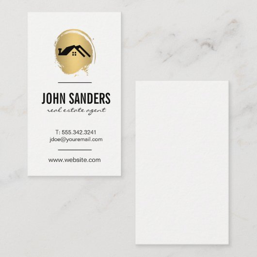 ミニマリストホームアイコン/ブラシ付き金ゴールド 名刺 (正面/裏面)