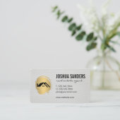 ミニマリストホームアイコン/金ゴールドブラシ付きレフェイクザー 名刺 (スタンド正面)