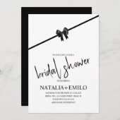 ミニマリストボウ白黒ブライダルシャワーブランチ 招待状 (正面/裏面)