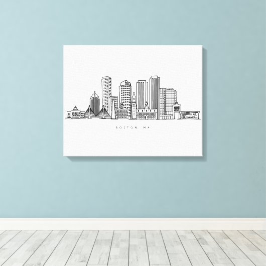 ミニマリストボストンシティスカイラインイラストレーション キャンバスプリント (インサイチュ (ウッドフロア))