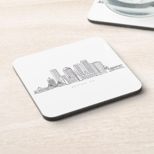 ミニマリストボストンシティスカイラインイラストレーション コースター (左側)