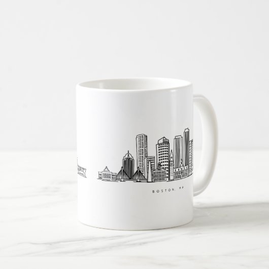 ミニマリストボストンシティスカイラインイラストレーション コーヒーマグカップ (正面右)
