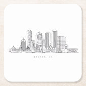 ミニマリストボストンシティスカイラインイラストレーション スクエアペーパーコースター (正面)