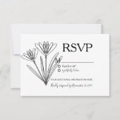ミニマリストボタニカルフラワーラインアート結婚式RSVP 招待状 (正面)